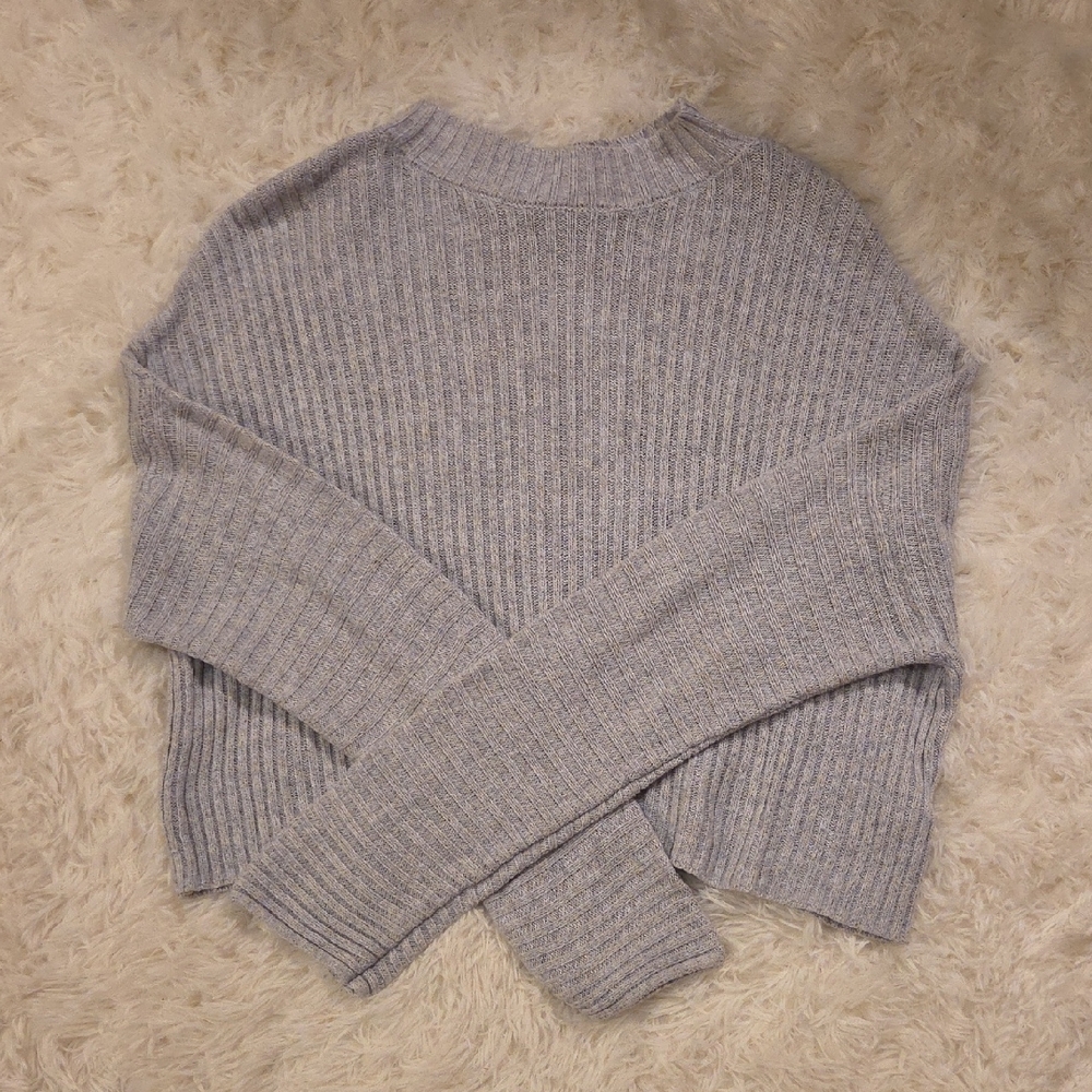 Garage Ribbed Knit Sweater - Heather Gray, Size XS, Crop Sweater
